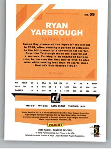 2019 Donruss Holo Kırmızı Beyzbol 59 Ryan Yarbrough Tampa Bay Rays Resmi MLB Ticaret Kartı Panini