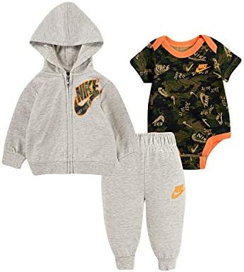 Nike Erkek Bebek Kısa Kollu Bodysuit, Hoodie ve Pantolon 3 Parça Set