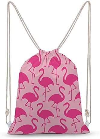 Pembe Flamingo tuval ipli sırt çantası basit tarzı omuz çantası Tote sırt çantası spor salonu plaj spor için