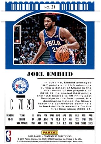 2019-20 Panini Yarışmacılar Taslak Seçtikleri Sezon Bilet Varyasyon 21 Joel Embiid Philadelphia 76ers Basketbol Kartı