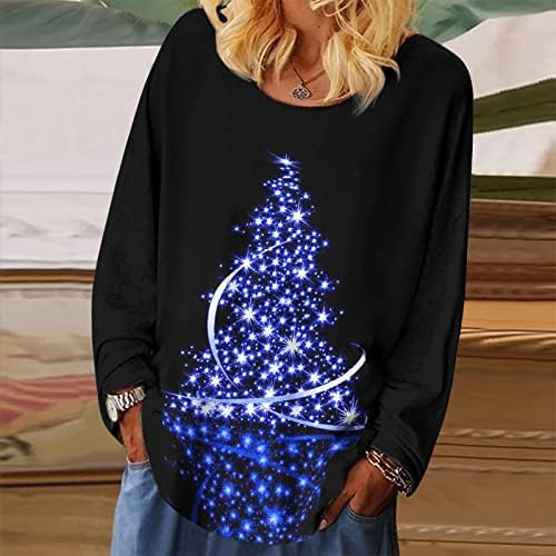 Wirziis Crewneck Tişörtü Kadınlar ıçin Estetik Trendy Parlak Noel Ağacı Uzun Kollu Gömlek Artı Boyutu Tunik Tops