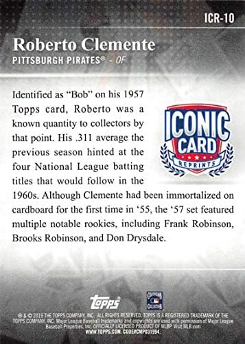 2019 Topps İkonik Kart Yeniden Basımları Beyzbol ICR - 10 Roberto Clemente Pittsburgh Pirates Resmi MLB Ticaret Kartı Topps