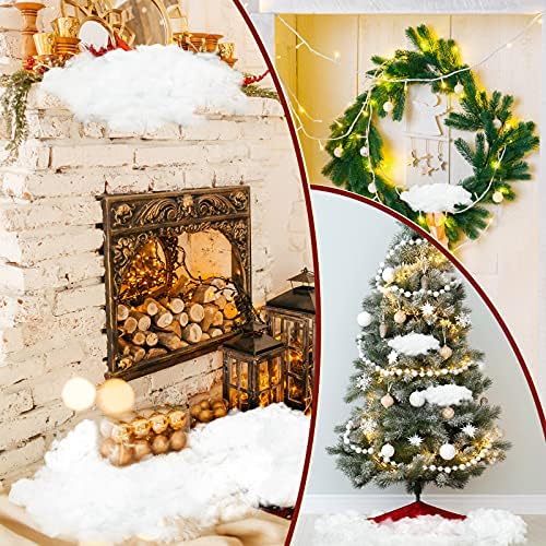 2 Torba Noel Sahte Kar Dekor 13 Sqft Kabarık Kar Fiber Yapay Kar Gerçekçi Kapalı kar battaniye ve 20 Ft 40 LED dize ışıklar noel