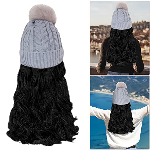 Uzun Kıvırcık Saç Sonbahar ve Kış Peruk Şapka Sentetik Postiş Kadınlar İçin Sökülebilir Uzun Dalgalı Kıvırcık saç ekleme