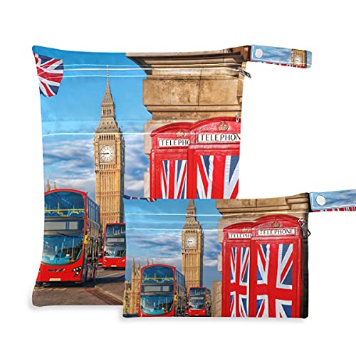 İngiliz Bayrakları Kabinleri Big Ben Londra Islak Kuru Çanta Mayolar için Yeniden Kullanılabilir Bebek Bezi ıslak Çanta İki Fermuarlı