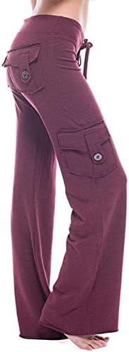 GOODTRADE8 Sonbahar Pantolon Kadınlar için Egzersiz Out Tayt Streç Bel Düğme Cep Yoga Spor Gevşek Pantolon