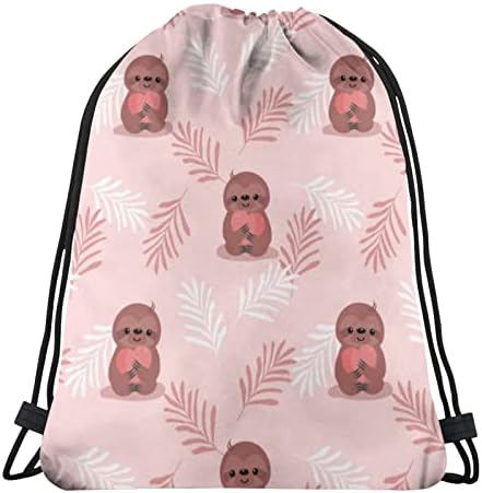 İpli sırt çantası Sevimli Tembellik Üzerinde Bir Kalp Tutun Pembe Kadın ve Erkek Spor Salonu Çuval Cinch Çanta Alışveriş Yürüyüş