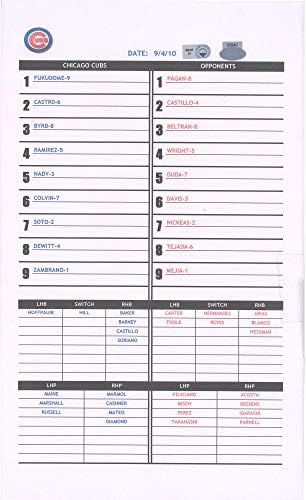 Chicago Cubs Oyunu-İkinci El Kadro Kartı vs New York Mets 4 Eylül 2010-Major League Baseball Oyunu İkinci El Kadro Kartları