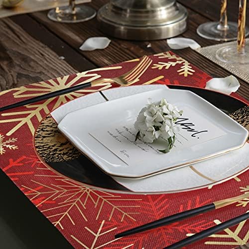 CHSIN Chrismas Altın Kar Taneleri Placemats 6 Set Kaymaz Masa Paspaslar Yıkanabilir İmitasyon Keten Placemat için Mutfak Yemek