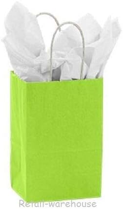 Kağıt Alışveriş Çantaları 100 Kireç Yeşili Perakende Ürünler (Gül) Kırtasiye ve Hediye Paketleme Malzemeleri için 5 ¼ ” x 3 ½