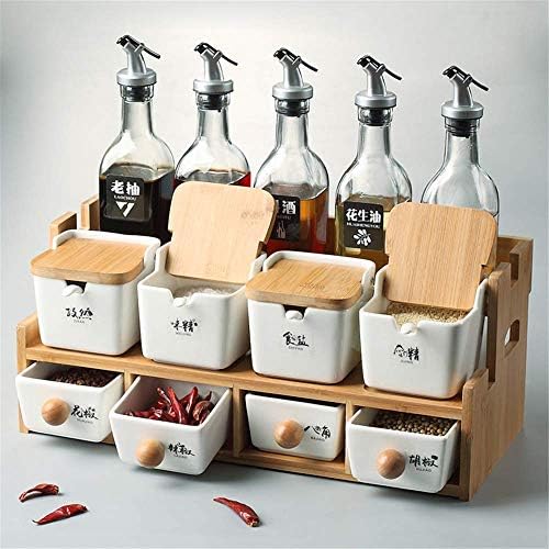 XYSQWZ Mutfak & Diningspice Tutucu Saklama Kutusu On Setleri Çift Mutfak Araçları Yaratıcı Seramik ve Ahşap Kombinasyonu Çok