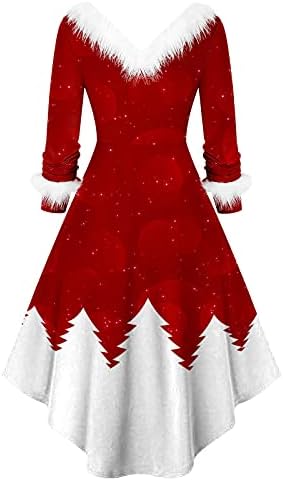 TİMİFİS kadın Noel Elbiseler Uzun Kollu V Boyun Kürklü Elbiseler Moda Baskılı Sıcak Akşam Parti Kokteyl Elbiseleri