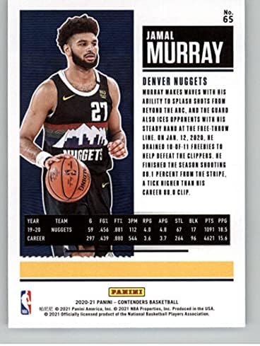 2020-21 Panini Yarışmacıları Sezonluk Bilet 65 Jamal Murray Denver Nuggets NBA Basketbol Ticaret Kartı