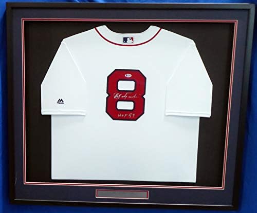 Boston Red Sox Carl Yastrzemski İmzalı Çerçeveli Beyaz Majestic Serin Taban Forması HOF 89 Beckett BAS Stok 174303
