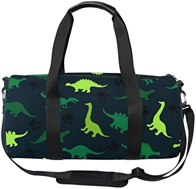 Naanle Yeşil Karikatür Dinozor Beast Paw Desen Spor çantası Seyahat Silindir Çanta Erkek Kadın Erkek Kız Çocuklar ıçin