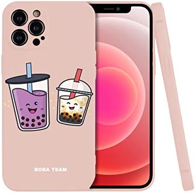 ıPhone 12 Pro Max Boba Takım Sevimli Kabarcık Çay Karakter Kahverengi Şeker Süt Çay & Taro Serin Koruyucu Silikon Kauçuk Kılıf