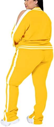 Kadınlar için koşu Takım Elbise Rahat Artı Boyutu 2 Parça Zip Şerit Kazak Sweatpantpant Eşofman Eşofman Setleri
