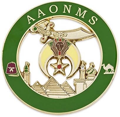 Shriner AAONMS Yuvarlak Masonik Oto Amblemi- [Yeşil ve Altın] [3 Çap]
