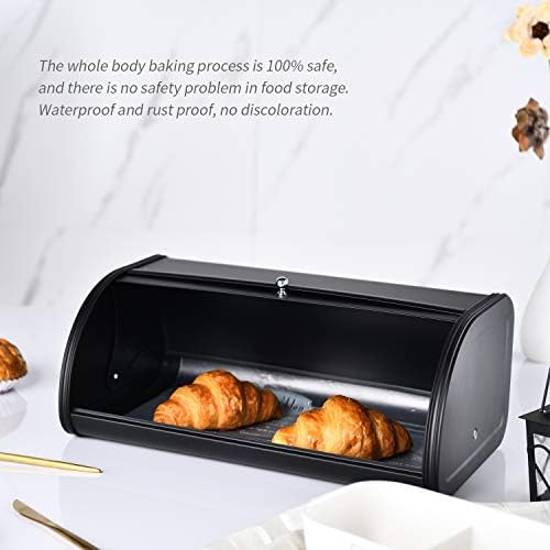 Kolay Mutfak Tezgahı Saklama için Rulo Kapaklı HİLFA Paslanmaz Çelik Ekmek Kutusu, Ekmek Kutusu Tutacağı, 17.5X11.5X7. 5 inç,