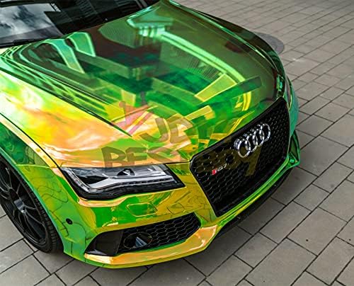 Ücretsiz Araç Kiti Premium Sarı Yeşil Neo Krom Gökkuşağı Holografik Vinil Wrap Sticker Çıkartma Hava Yayın Kanal Film-600x 53