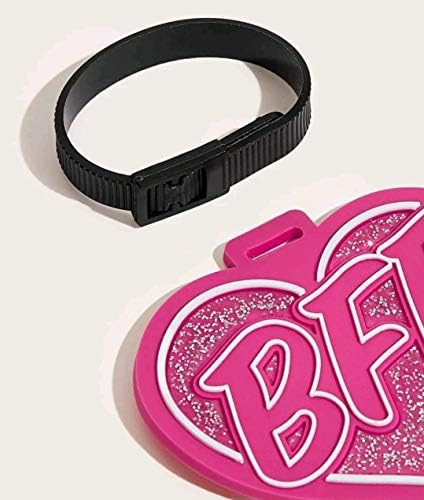 Kart Tutucu ve Ayarlanabilir Bagaj Kayışı ile Pembe Bagaj Etiketi BFF Kalp Tasarımı