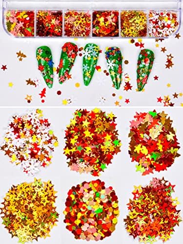 Warmfits Holografik Noel Tırnak Glitter Nail & Kar Tanesi Sequins & 3D Renkli Noel Nail Art Dilimleri DIY El Sanatları Balçık