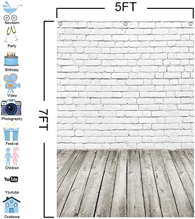 GiuMsi Polyester 5x7FT Beyaz Tuğla Duvar ile Ahşap Zemin Fotoğraf Backdrop için 3 Kanca ile Bebek Duş Yenidoğan Portre Fotoğraf