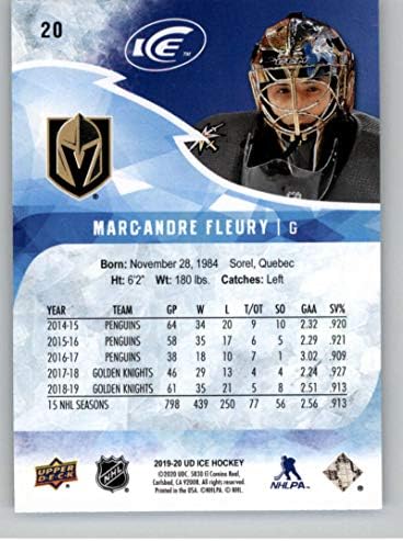2019-20 Üst Güverte Buz Hokeyi 20 Marc-Andre Fleury Vegas Altın Şövalyeler UD Şirketinden Resmi NHL Ticaret Kartı