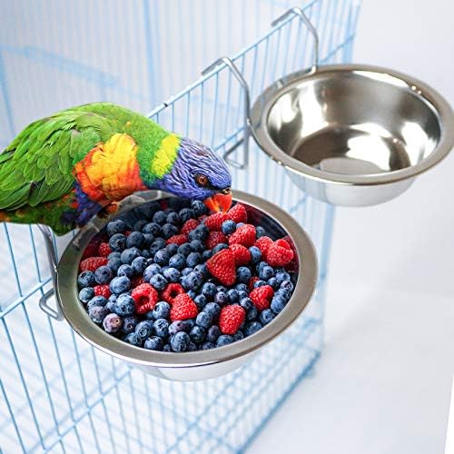 2 Paket Kuş Besleyici Kuşlar Kaseler Paslanmaz Çelik Yemekleri Coop Bardak Tel Kanca ile, Papağan Besleme Çanak Bardak Gıda Su