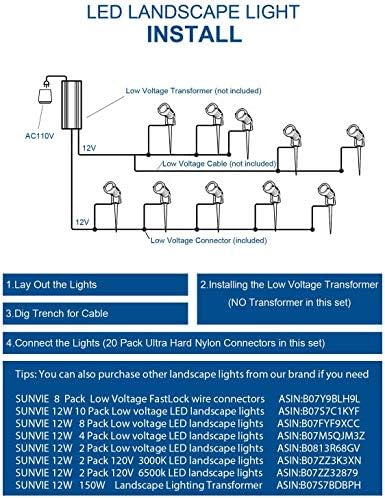 SUNVIE 12 W alçak gerilim LED peyzaj ışıkları konnektörleri ile, açık 12 V süper sıcak beyaz (900LM) su geçirmez bahçe yolu ışıkları