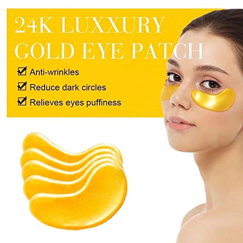 Ürün Resmi 24K Altın Göz Maskeleri Altında Kollajen Yama, Yaşlanma Karşıtı Maske ve Yüz Temizleme ve Masaj Fırçaları ve Pedleri