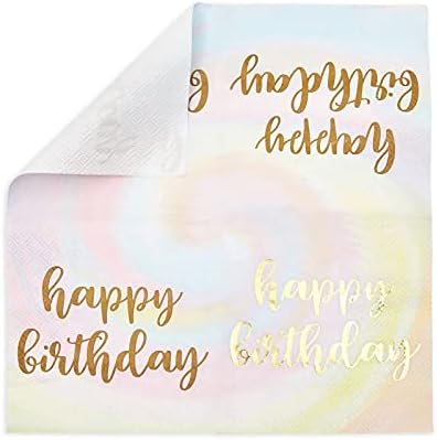 Gökkuşağı Pastel Parti Süslemeleri, Mutlu Yıllar Kravat Boya Peçeteleri (5 İnç, 50 Paket)