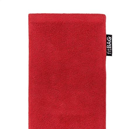 Nokia 6300 için fitBAG Klasik Kırmızı Özel Özel Kılıf. Ekran Temizliği için Entegre Mikrofiber Astarlı Orijinal Alcantara Kılıfı