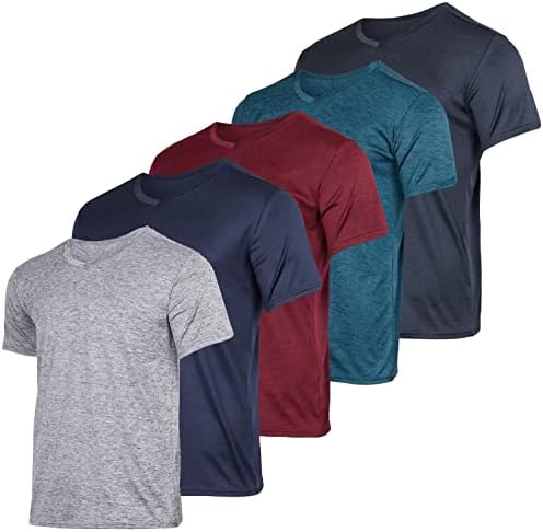5 Paket: Erkek V Yaka Kuru Fit Nem Esneklik Aktif Atletik Teknoloji Performans T-Shirt