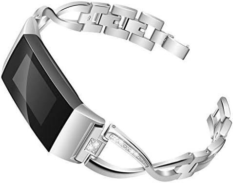Hopply ile Uyumlu Fitbit Şarj 3 /Şarj 4 Bantları için Kadın Kız, Metal Yedek Şarj 3 saat Bilekliği Kayış ile Bling Rhinestone