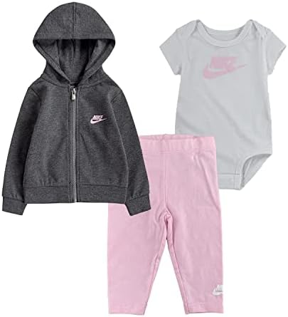 Nike Bebek Kız Tam Zip Hoodie, Bodysuit & Tayt 3 Parça Set