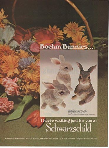 Vintage Dergi Baskı İlanı: 1979 Boehm Tavşanları, Boehm Ormanlık Hayvan Koleksiyonu, Sadece seni Schwarzschild'de bekliyorlar