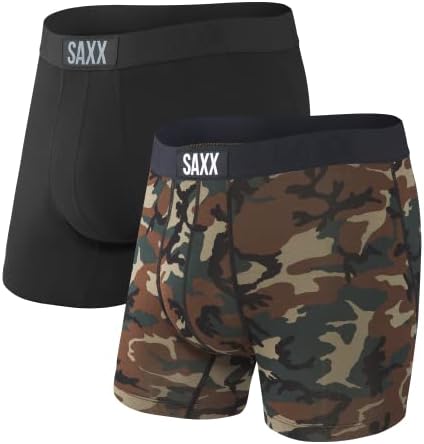 SAXX Erkek İç Giyim-VİBE Boxer Külot Dahili Basketbol Sahası Kese Desteği – 2'li Paket, Çekirdek