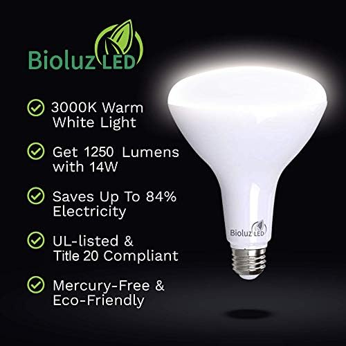 20 Paket Bioluz LED BR40 LED Ampul 3000K Yumuşak Beyaz 90 CRI Kısılabilir UL Listelenen CEC Başlığı 20 Uyumlu 1250 Lümen İç /