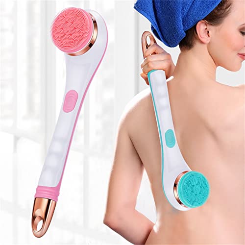 Duş için BDYJY Elektrikli Vücut Fırçası, USB Şarj Edilebilir Silikon Vücut Fırçası, Uzun Saplı Duş Fırçası, 4'ü 1 arada Elektrikli
