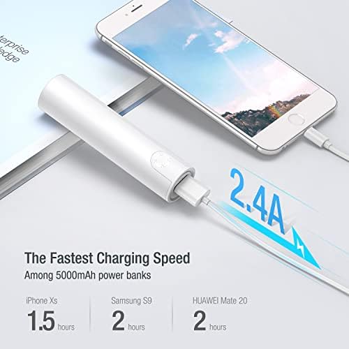 EnergyCell Taşınabilir Şarj Cihazı, 2.4 A Çıkışlı En Hafif 5000mAh İnce Güç Bankası, iPhone Samsung ve Daha Fazlasıyla Uyumlu-Beyaz