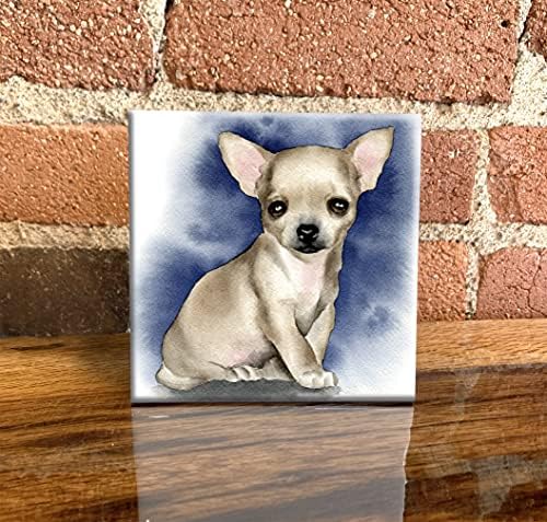 Chihuahua Köpek Yavrusu Geleneksel Suluboya Köpek Sanat Dekoratif Çini (4.25 X 4.25)