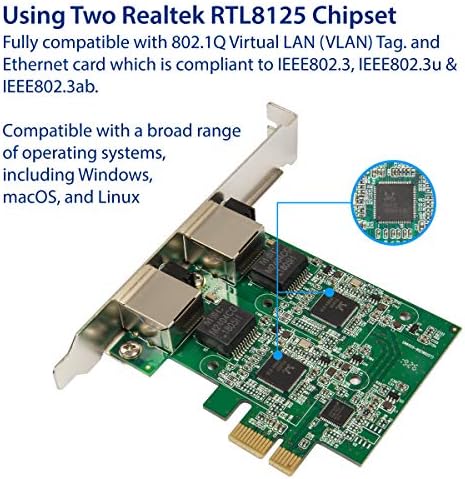 Syba Çift 2.5 Gigabit Ethernet PCI-E Ağ Genişletme Kartı RJ45 LAN Adaptörü Düşük Profil Braketi SD-PEX24066