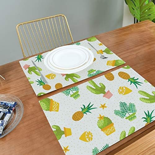 Youran Moda Tasarım İmitasyon Keten Placemats Ananas ve Kaktüs Bitki Placemat 12 x 18 Tablemat Akşam Yemeği için