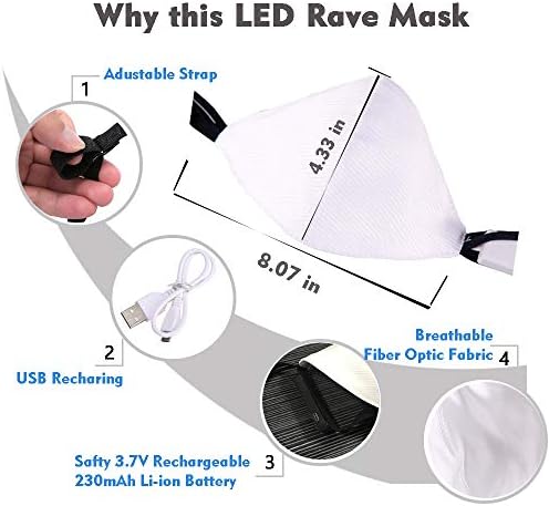 7 Renk Led yanıp sönen ışık Up Rave Toz Maskesi USB Şarj Edilebilir Aydınlık Fiber Optik Parlayan parti maskesi EDM EDC Erkek