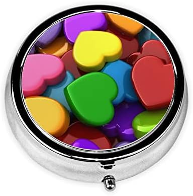 Renkli Kalp Çanta Hap Durumda Kompakt Üç Bölmesi Tıp Tablet Organizatör Baskı Özel Hap Konteyner için Çanta (Renkli Kalp)