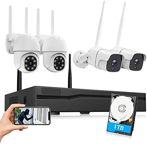 3MP Kablosuz Güvenlik Kamera Sistemi, 1 TB HDD ile 8CH Kablosuz Gözetim Kamera Sistemi, Renkli Gece Görüşlü 4× 3MP Açık WiFi