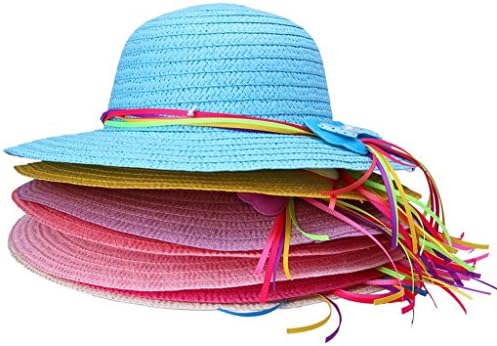 COMVİP Geniş Ağız Şerit Dantel güneş şapkası Kızlar Plaj Hasır Şapka