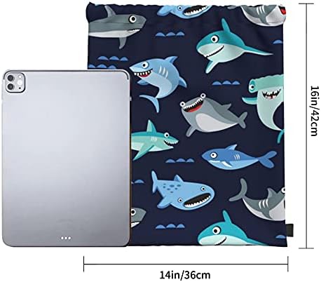 Mavi Lacivert Sevimli Köpekbalığı İpli sırt çantası Spor Salonu Sackpack Çanta Erkekler Kadınlar için Büyük Spor Dize Çanta 14X16