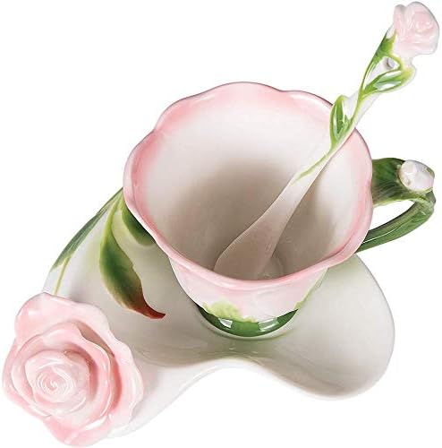 OneUstar Çay Bardak ve altlık Seti için 1 Çiçek Şekli kahve fincanı Kadın Hediye için 7 Ons Kemik Çini Porselen Cappuccino Latte